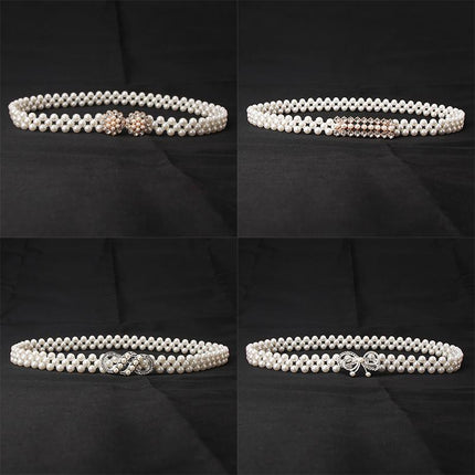 Women's Bead Chain Belt Pearl Waist Chain Dress Decorative Belt Waistband 8C - Aimall