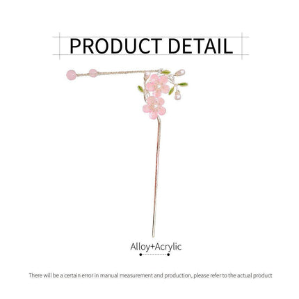 Chinese Style Pink Double Flower Fringe Hairpin Hanfu Headdress for Women