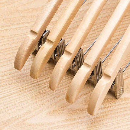 10 Pcs Wooden Non-Slip Wide Shoulder Clothes Hanger with Clip for Hotel Wardrobe