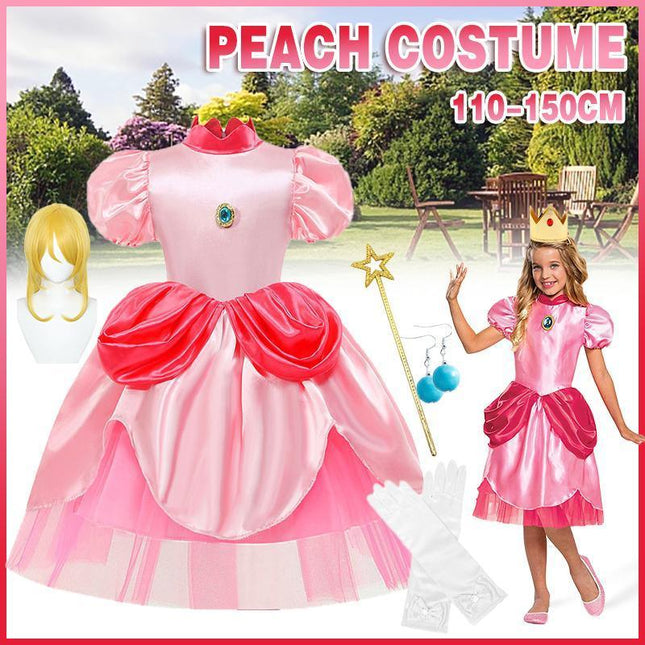 Little Princess Peach Costume Cosplay Marios Brother Princess Fancy Dress Crown AU