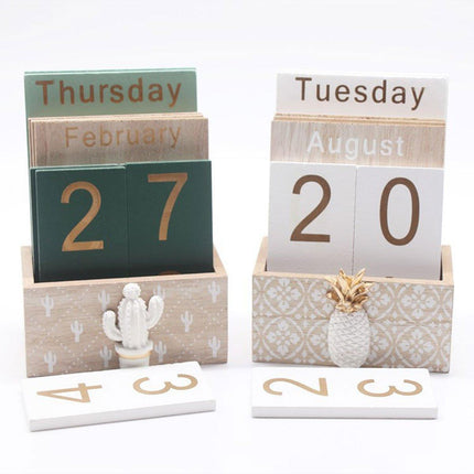 Rustic Wooden Perpetual Desk Calendar DIY Block Calendar Office Desktop Decor