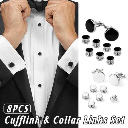 8Pcs Mens Cufflinks Shirt Tuxedo Wedding Party Buttons Cufflinks Black