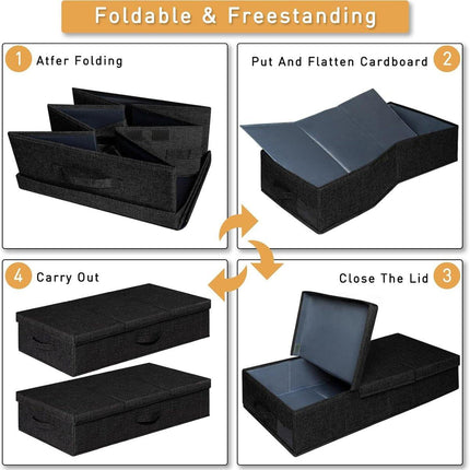 2PCS Black Foldable Storage Box Underbed with Lid Fabric Wardrobe Organizers