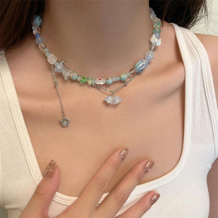 Elegant Blue Flower Pendant Necklace Women Girls Boho Chic Fashion Jewelry