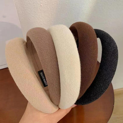 Ladies Headband Padded Hairband Wide Sponge Hair Hoop Solid Colour Accessories - Aimall
