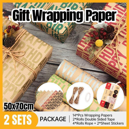 Vintage Kraft Wrapping Paper Happy Birthday Gift Box Wrapping Paper for Presents