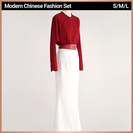 Traditional New Chinese Style Red Blouse Skirt Set Elegant Fashion Women Outfit - Aimall