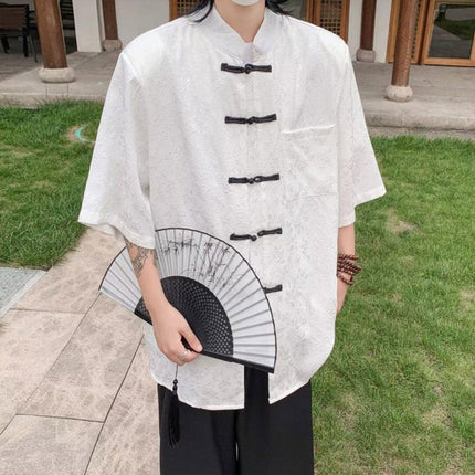 Men Chinese Style Short Sleeve Shirt Summer Loose Casual Top Tee Fashion