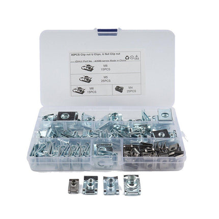 80pcs Stainless Steel M4 M5 M6 M8 Sheet Metal Nut Clips Fastener Assortment