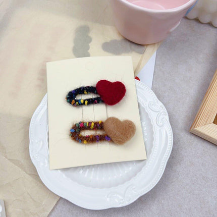Dopamine Wool Felt Heart Hairpin Cute Plush Hair Clip Fashion Accessories