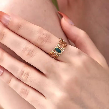 Malachite Green Gold Ring Adjustable That Does Not Fade Opening Design Gift - Aimall