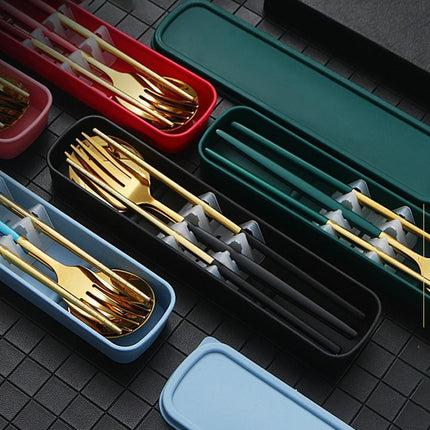 5PC Stainless Steel Portable Cutlery Set - Fork Spoon for Travel & Picnic - Aimall
