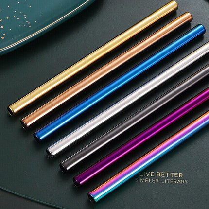 Reusable 304 Stainless Steel Straws Metal Drinking Washable Straw Brushes Set 2 - Aimall