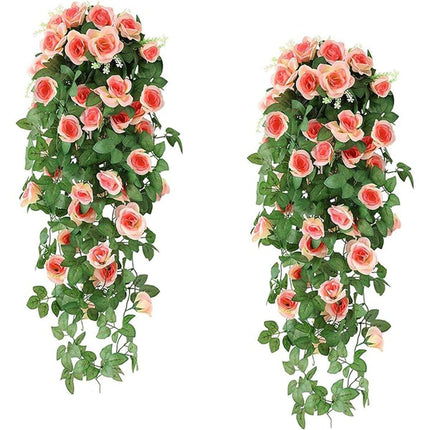 2PCS Artificial Rose Flower Garland Hanging Vine Home Wall Decor Fake Rattan