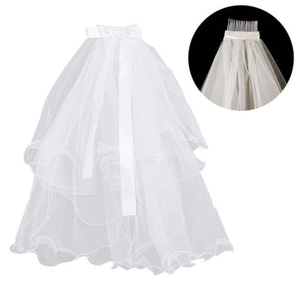 Bow Flower Girl Children Kids Hair Head Veil pearl with Lamp Flashing Wedding - Aimall