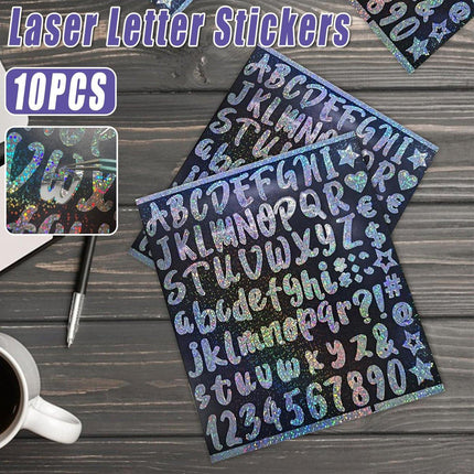 10pcs DIY Laser Alphanumeric Stickers Colourful Flash Labels Craft Decoration
