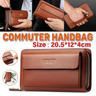 Commuter Clutch Bag for Men Long Leather Wallet Handbag Casual Travel Purse