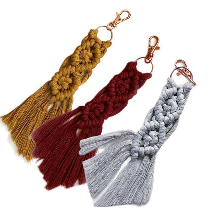 Boho macrame keychain with tassel pendant