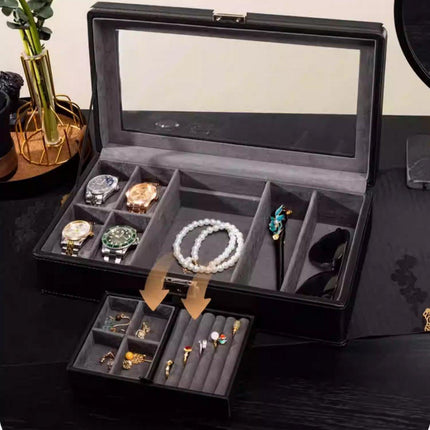 Black Single Layer Watch Box Jewellery Organizer for Watches and Accessories