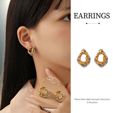 Two Tone Earrings For Women Fashion Studs Colourful Jewelry Accessories Gift