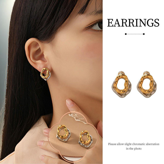 Two Tone Earrings For Women Fashion Studs Colourful Jewelry Accessories Gift