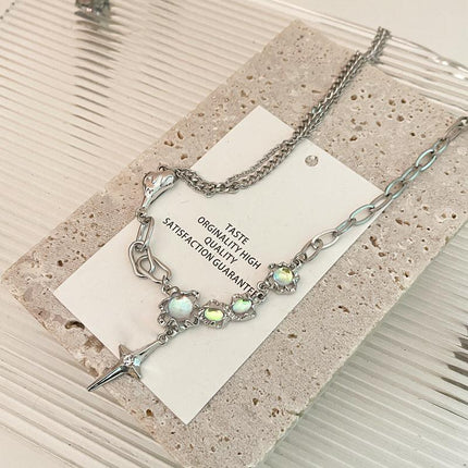 Moonstone Pendant Necklace Cool Tone Clavicle Chain for Women Girls Jewelry Gift - Aimall