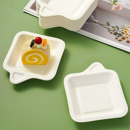 100PCS Degradable Paper Plates Thickened White Rectangular Cake Paper Plate