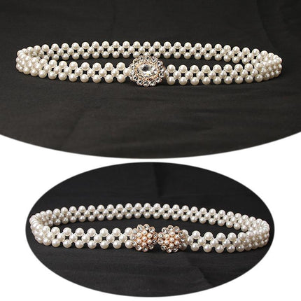 Women's Bead Chain Belt Pearl Waist Chain Dress Decorative Belt Waistband 8C - Aimall