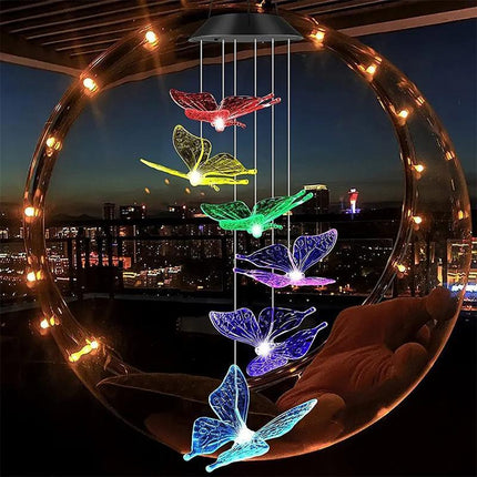 Colour Changing Wind Chimes LED Light Hanging Decor Outdoor Solar Powered Garden - Aimall