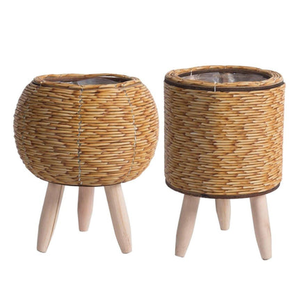 Indoor Rattan Trellis Planter Tabletop Plant Container Straw Planter for Home