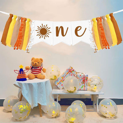 Birthday Party Flag High Chair Decoration Sun Theme Baby Flag Cloth Flowers
