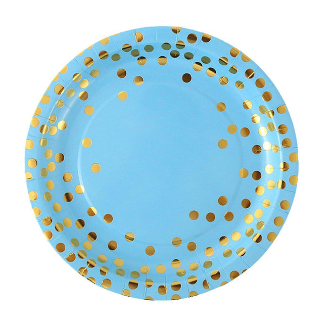 Bronzing Polka Dot Blue Suit Polka Dot Birthday Tableware Disposable High-end Dinner Plate