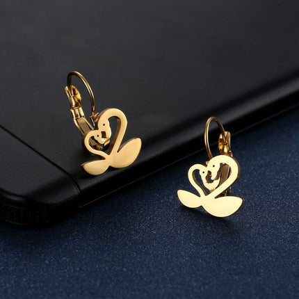 Women Stainless Steel Swan Earrings Bird Animal Dangle Charm Swans Gift Jewelry - Aimall