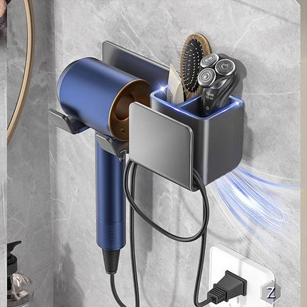 Aluminum Hair Dryer Holder Wall Mount Punch-Free Bathroom Hanging Rack Organizer