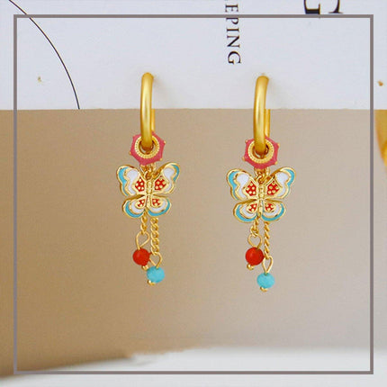 New Chinese Style Butterfly Earrings Fringe Colourful Simple Design Jewelry