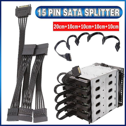 15 Pin SATA Power Y-Splitter Cable Adapter Extension 1 Male to 5 Female For HDD - Aimall