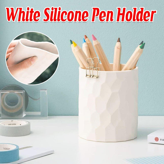 White Silicone Pen Holder Desktop Organizer Stationery Storage for Office Home