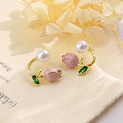 Simple Tulip Pearl Earrings Elegant Women Jewelry Fashion Trendy Stud Earrings