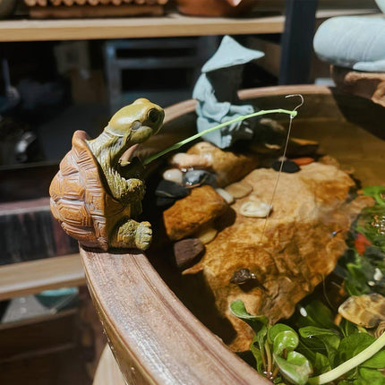 Fishing Turtle Ornament Cute Outdoor Patio Pool Decoration for Garden Balcony