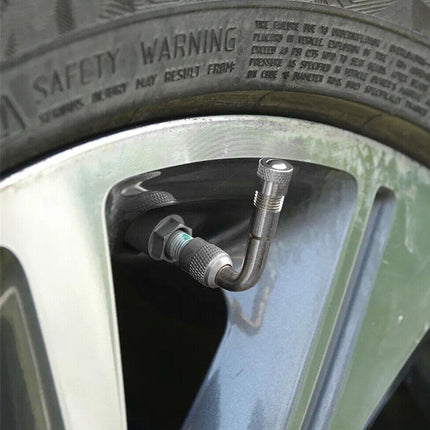 2X Car Motorbike Tyre Valve Extension Adaptor 90 Degree Angle Silver Nozzles