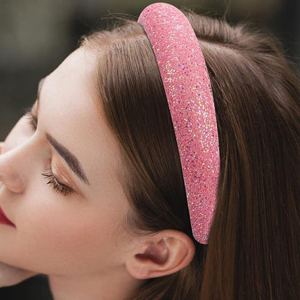Hairband Padded Sponge Sequin Women's Wide Hair Band Hoop Headband Fashion - Aimall