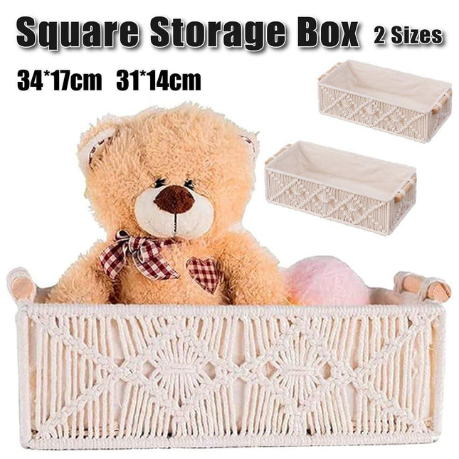 Pure Hand-Woven Square Storage Basket Desktop Organizer for Cosmetics Snacks