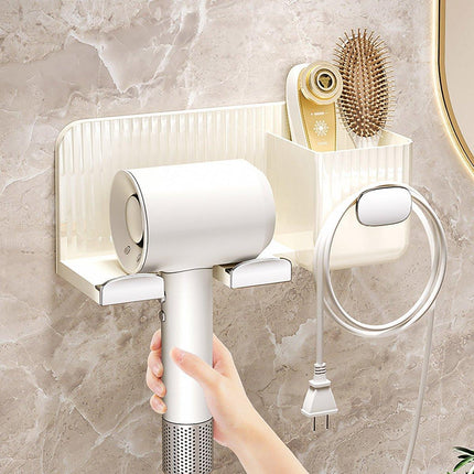 Hair Dryer Holder Rack Plastic Wall Mount No Drill Bathroom Organizer Storage