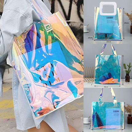 Clear PVC Tote Bag Transparent Laser Jelly Bag Plastic TPU Handbag for Women