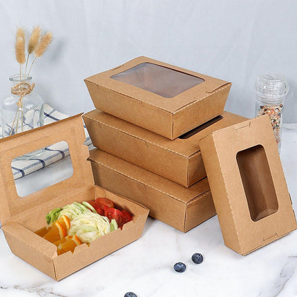 50pcs Kraft Paper Take Out Box Salad Fried Chicken Lunch Box Open Window