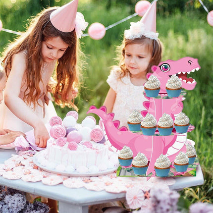3 Tier Cartoon Dinosaur Party Cake Display Stand Dessert Cupcake Rack Holder