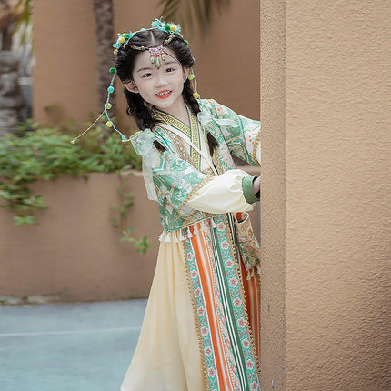 Ethnic Style Girls Hanfu Dress Set Chinese Traditional Colourful Clothing