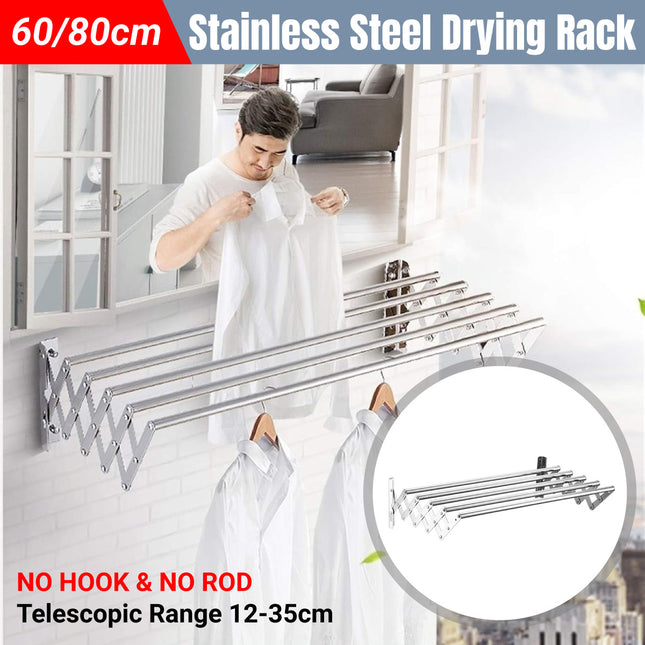 Retractable Stainless Steel Clothes Drying Rack Towel Holder Anti Rust Wall Mounted