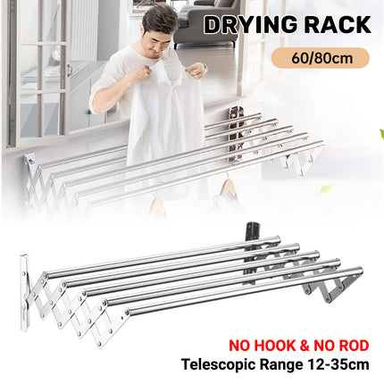 Retractable Stainless Steel Clothes Drying Rack Towel Holder Anti Rust Wall Mounted