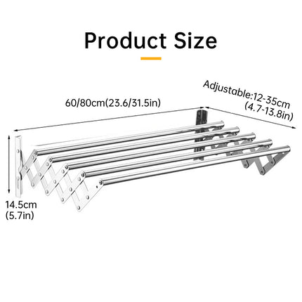 Retractable Stainless Steel Clothes Drying Rack Towel Holder Anti Rust Wall Mounted